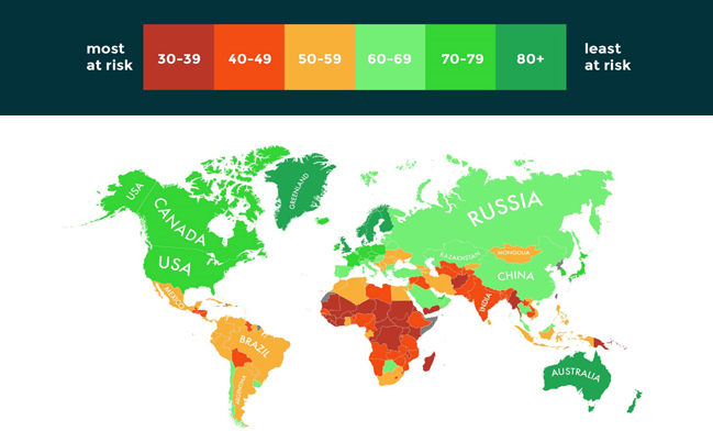 Ecco la mappa che mostra le nazioni più o meno preparate ai cambiamenti climatici